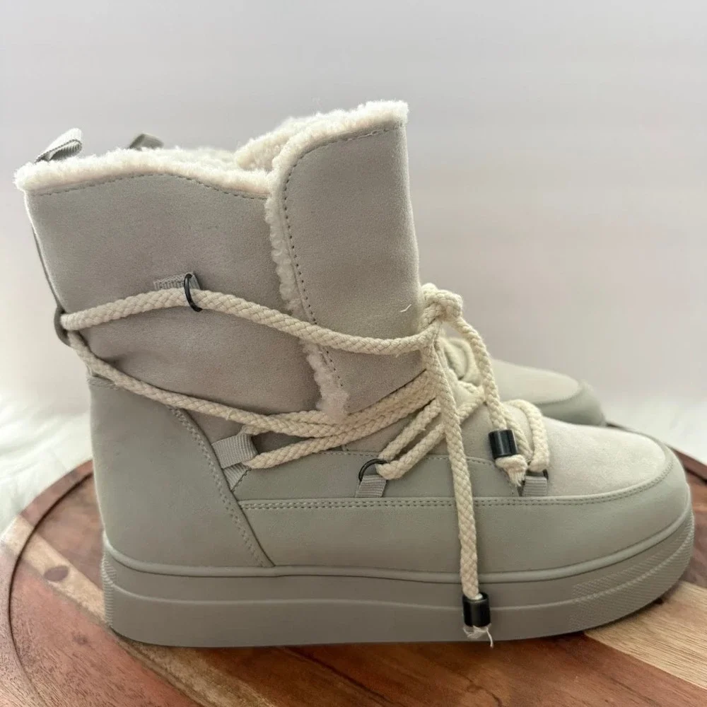 MIA Disa Womens Off White Faux Fur Lined Rope Lace Up Winter Boots 7.5 GS1500712